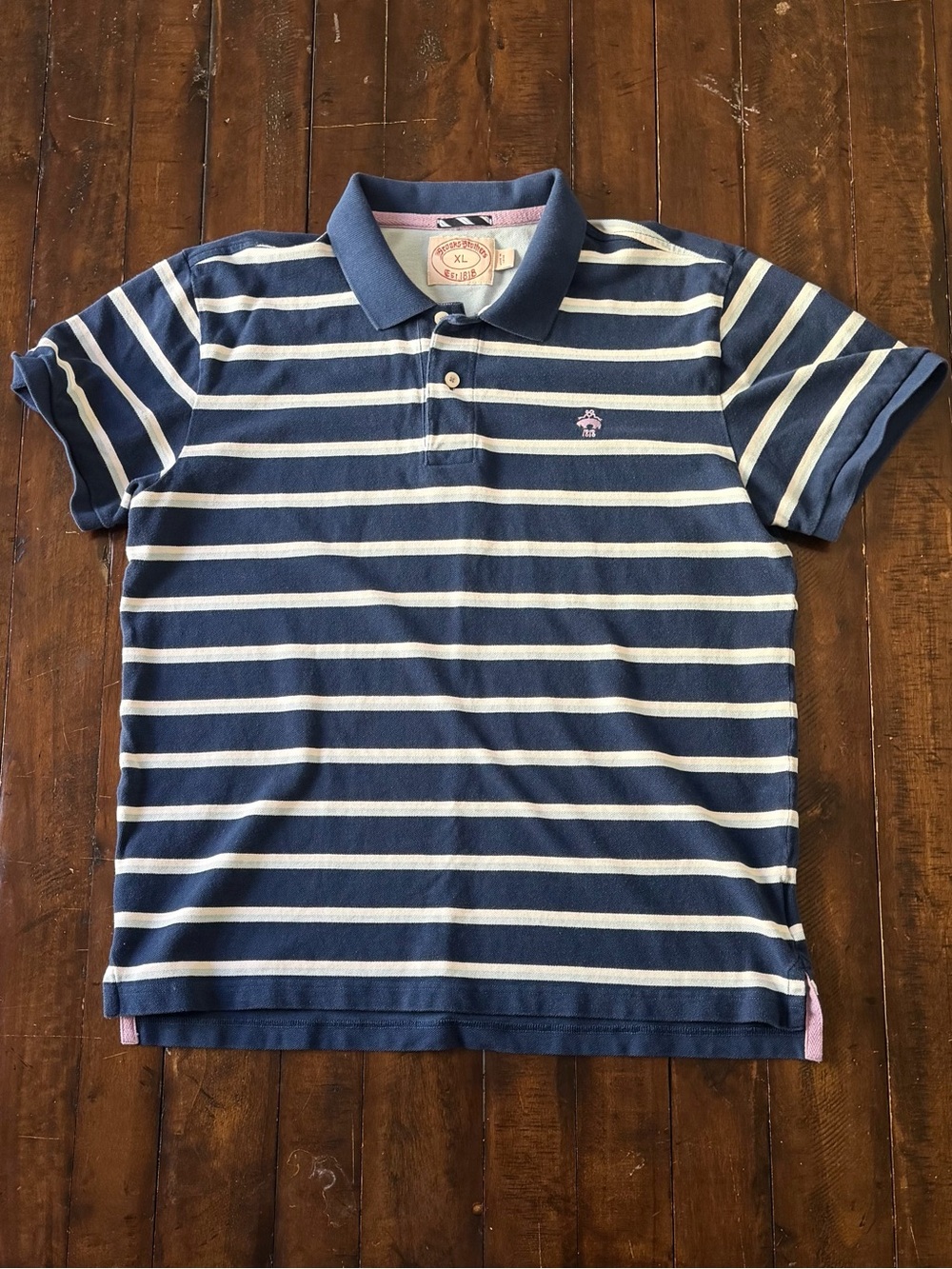 Brooks Brothers Striped Pique Polo Navy Blue White Men's XL Golden Fleece